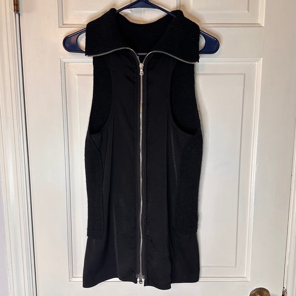 KaufmanFranco‎ Runway Ready Black Sleeveless Full Zip Sweater Top Tunic Size L